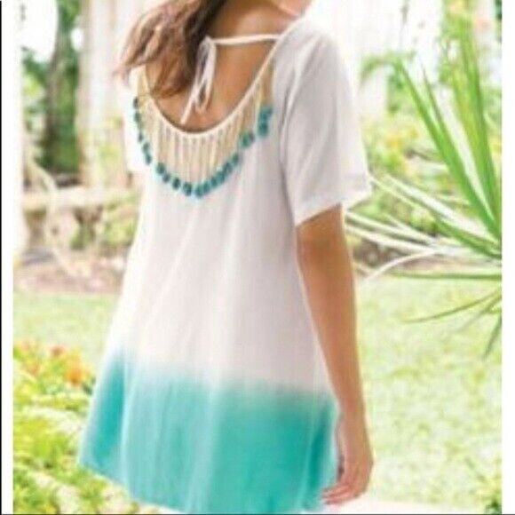 New NoTag Soft Surroundings Swim Cover Up Size M Shell Beads Rayon Beach Coastal - Picture 1 of 6